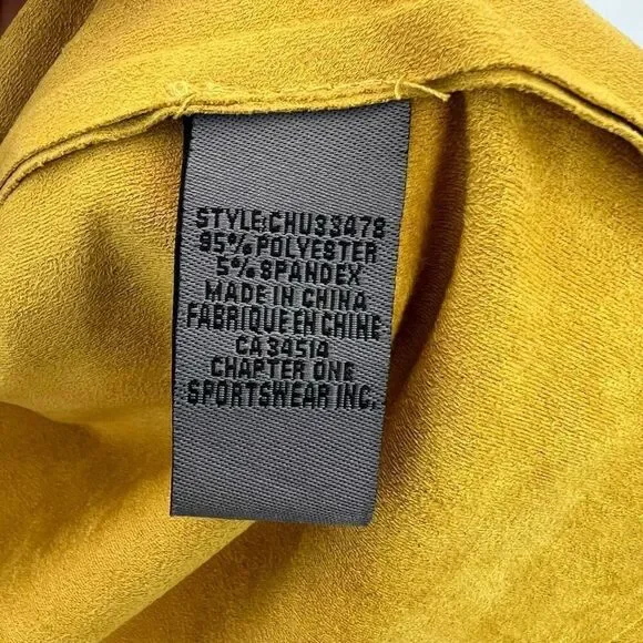 Faux Suade Chapter One Womens Mustard Notch Lapel Moto Jacket Size Small NWT - Picture 5 of 7